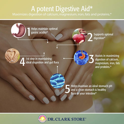 Dr. Clark Betaine HCL Digestive Enzymes, 100 Gelatin Capsules, 425 mg for Optimal Digestion & Acid Reflux