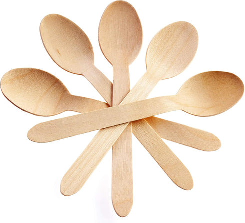 Concession Essentials Disposable Wooden Cutlery Spoons - 6.25 Inch Length, Pack of 100