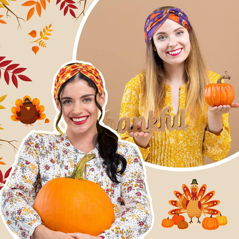 Waydress 12 Pcs Fall Nurse Headbands, Stretchy Breathable Hair Accessories for Women, Pumpkin Maple Leaf