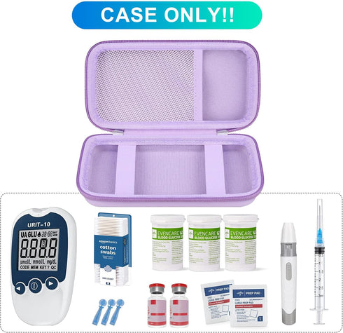 BOVKE Diabetic Supplies Travel Case, Storage Carrying Bag for Diabetes Testing Kit, Blood Glucose Monitor Meters, Test Strips, Medication, Lancets, Syringes and Other Diabetic Supplies, Purple