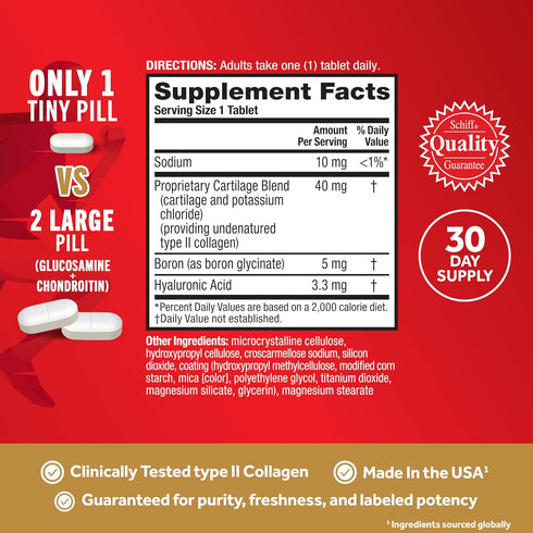 Move Free Ultra Triple Action Joint Support Supplement - Type II Collagen & Hyaluronic Acid, 30 Tablets