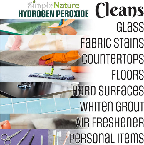 SimpleNature 3% 1 Commercial, Food Grade Hydrogen Peroxide Solution - Gallon - Natural Multipurpose Cleaner - Made