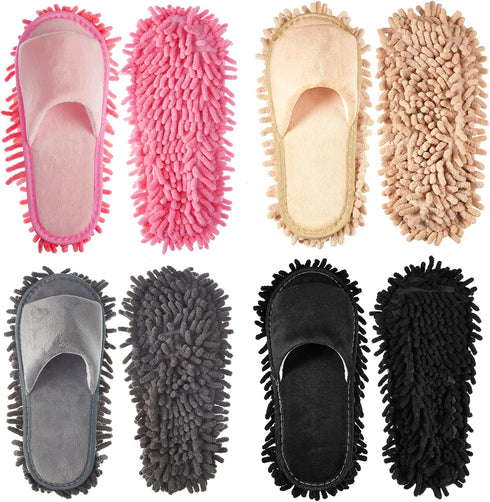 4 Pairs Detachable Microfiber Mop Slippers for Women Men, Washable Dusting Shoes for Home Office Kitchen Floor