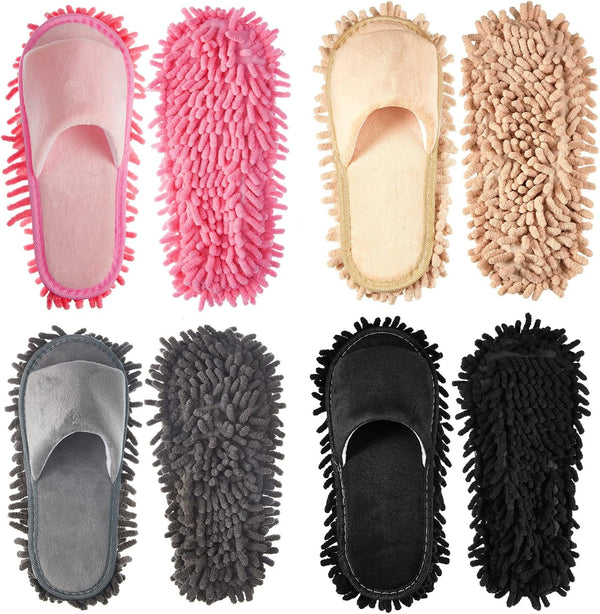4 Pairs Detachable Microfiber Mop Slippers for Women Men, Washable Dusting Shoes for Home Office Kitchen Floor