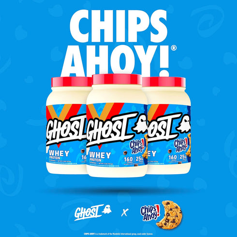 GHOST Whey Protein Powder, Chips Ahoy - 2LB Tub, 25G of Protein - Chocolate Chip Cookie Flavored Isolate and Hydrolyzed
