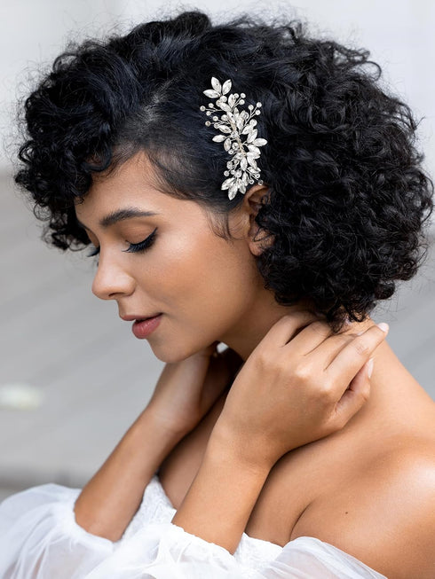 SWEETV Bride Silver Wedding Hair Comb, Crystal Hair Accessories with Rhinestone Bridal Hair Clip