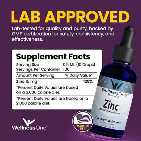 WellnessOne Ionic Liquid Zinc Drops - Highly Absorbable Zinc Supplements for Kids & Adults, 1.67 fl oz