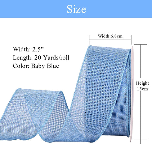 YAMA Burlap Wired Ribbon, Baby Blue, 2-1/2 inch x 20 Yards, for Crafts, Wreath, Bow Making, Gift Wrapping, Christmas and Home Decoration by YAMA