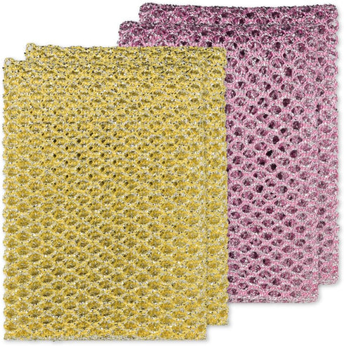 Rugged Glitter Dish Wash Net - 4Pcs Heavy Duty Non-Scratch Scouring Pads for Effective Dishwashing