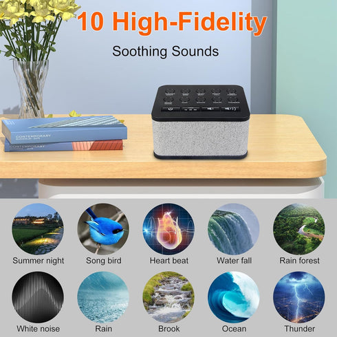 White Noise Machine, Sleep Sound Machine with 10 Natural Soothing Sounds, Volume Control & 3 Timers Setting, Memory Function Sound Machine for Baby Kids Adults & Home Office Travel