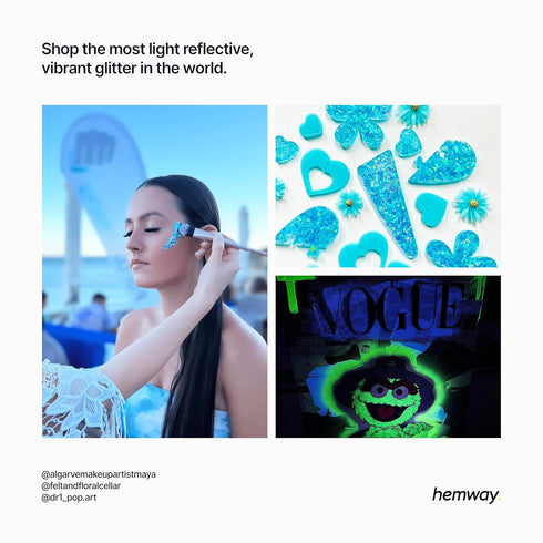 Hemway Premium Ultra Sparkle Glitter, Turquoise Blue Holographic Metallic Flake for Arts Crafts, 100g