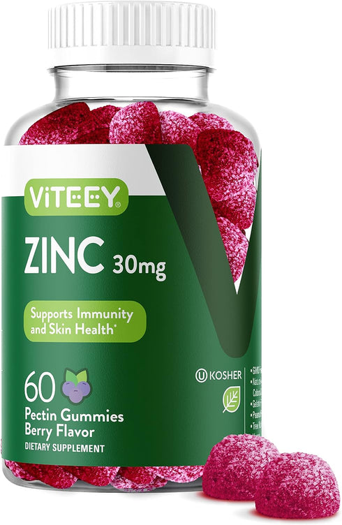 Zinc Gummies for Adults & Teens - 30mg Immune Health Support, Vegan, Gelatin Free, Chewable Berry Flavored