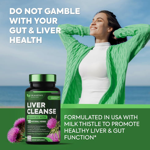 Liver Cleanse Detox & Repair Formula Supplement, Enhanced Liver & Gut Health, 21 Ingredients, Antioxidant