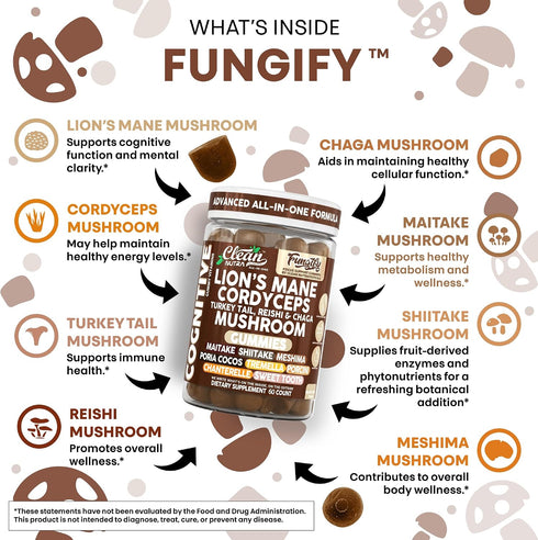 Gummies Immune Gummy Clean Nutra Lions Mane Mushroom Cordyceps Supplement for Memory and Focus Support Vitamins Reishi