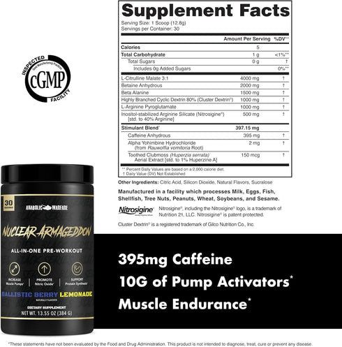 Anabolic Warfare Nuclear Armageddon Pre Workout Powder - Pre-Workout for Men & Women (Ballistic Berry)