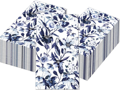 100 Blue Floral Paper Napkins - Disposable Spring Flower Guest Napkins for Party, Kitchen, Wedding, Baby Shower