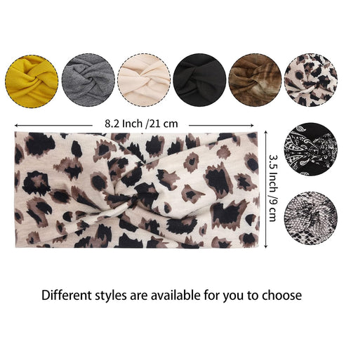 Tobeffect 8 Pack Turban Headbands for Women, Non Slip Leopard Print Boho Accessories, Elastic Hair Band