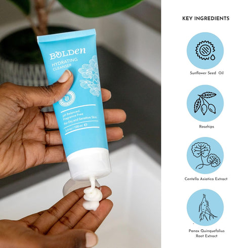 BOLDEN Hydrating Cleanser | 3.4 fl oz Moisturizing Daily Face Wash for Dry, Sensitive Skin, Non-Stripping & Fragrance