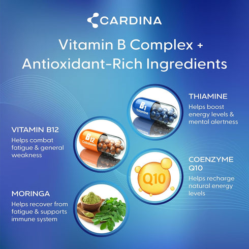 Thiamine B1 Supplement with COQ10, 60 Ct | Vitamin B12 for Energy & Focus, Non-GMO & Vegan Brain Supplement