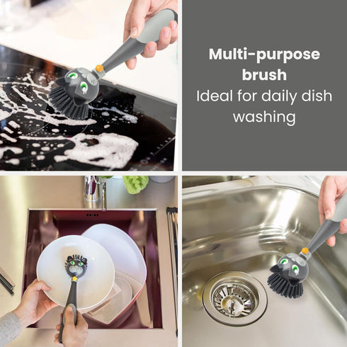 Vigar Felix Cat-Shaped Soap Dispensing Dish Brush, Dish Brush with Soap Dispenser for Pot Scrubber, Dishes, Sink