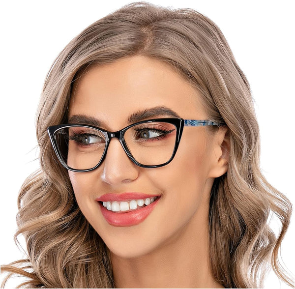 AQWANO Stylish Cat Eye Computer Reading Glasses for Women, Oversized Blue Light Block Eyeglasses, Black 3.5