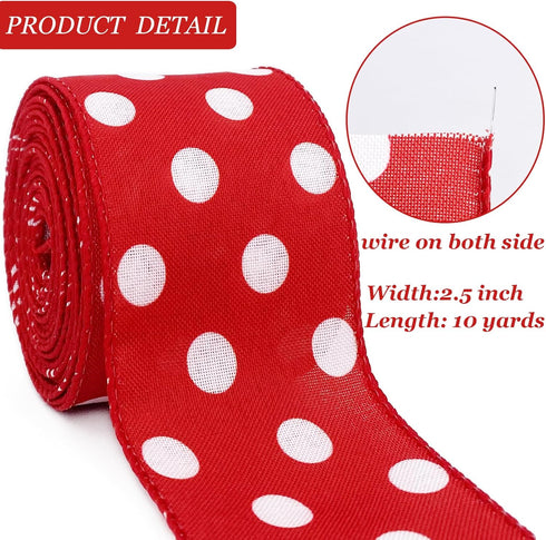 Christmas Ribbon Wired,2 1/2”x10 Yard,Red White Polka Dots Ribbon for Gift Wrapping,Wreath,Spring,Summer,Wedding,Baby Shower,Birthday by Leecogo