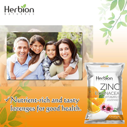 Herbion Naturals Zinc, Echinacea & Vitamin C Lozenges, Natural Orange Flavor, 25 CT Dietary Supplement for Immune