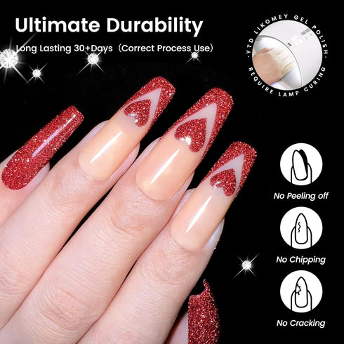 YTD Likomey Reflective Glitter Gel Nail Polish, 15ml Red Flash Diamond Shimmer Gel for Salon Home Nail Art