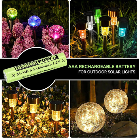 Henreepow AAA Rechargeable Battery, 1.2v Ni-MH Solar Batteries, Low Self-Discharge, Pre-Charged Triple A Battery