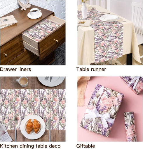 WRAPAHOLIC Scented Kraft Wrapping Paper Mini Roll 17 Inch x 16.5 Feet Lavender Floral Design with Faint Fragrance