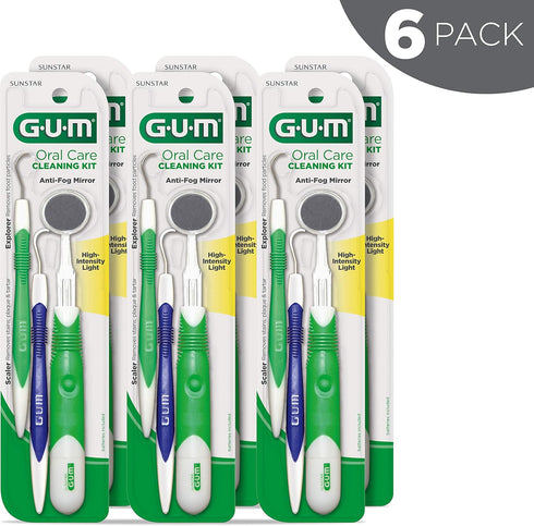 GUM Oral Care Dental Cleaning Kit, Dental Mirror with Light, Explorer Pick, Dental Scaler, Professional Quality