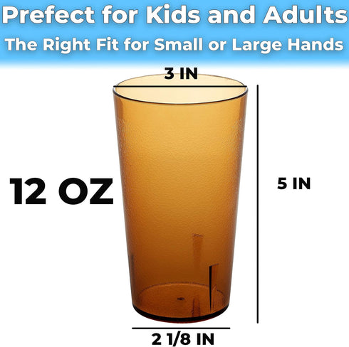 Restaurant Grade BPA-Free 12oz Amber Plastic Cups, 6pk Durable Break Resistant Drinking Glasses