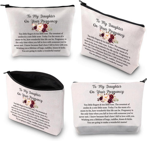 Pregnancy Daughter Makeup Bag with Waterproof Canvas and Zipper Closure