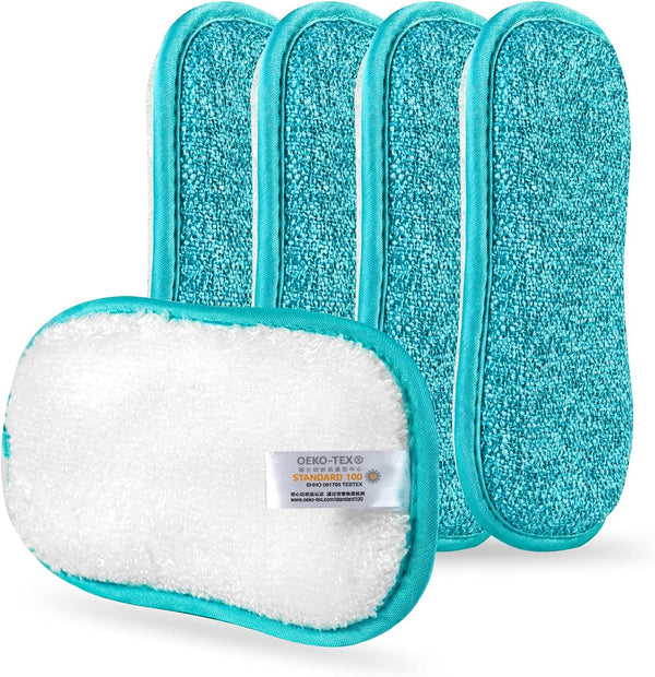Kitchen Dish Sponge Scrubber - Non Scratch, Odor-Free, Reusable Washable Heavy Duty Pads for Dawn Dish Soap Cleaning
