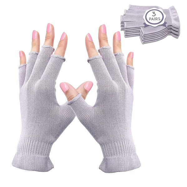 MIG4U 3 Pairs Fingerless Moisturizing Gloves, Half Finger Touchscreen Beauty Gloves for Eczema, Pale Purple, L/XL