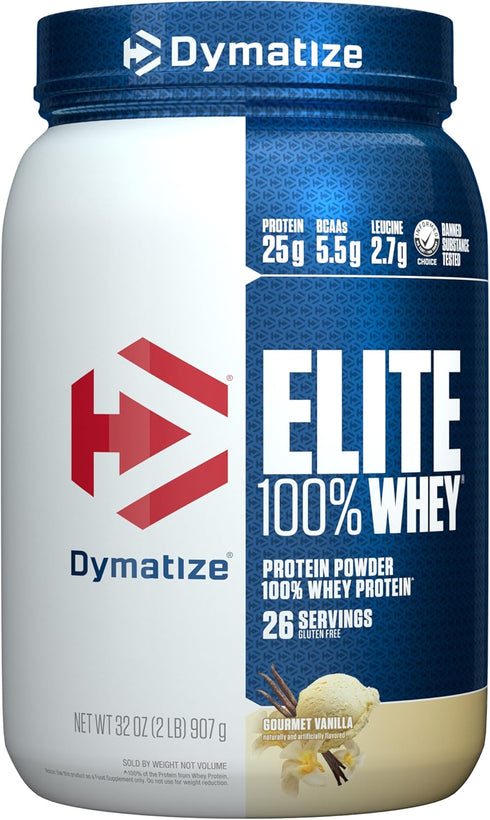 Dymatize Elite 100% Whey Protein Powder, L-Leucine, Quick Absorbing & Fast Digesting, Gourmet Vanilla, 32 Oz