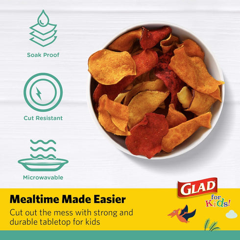 Glad for Kids Dinosaur Party Supplies, Heavy Duty Disposable Paper Snack Bowls with Lids, 12 Ounce - 20 Count