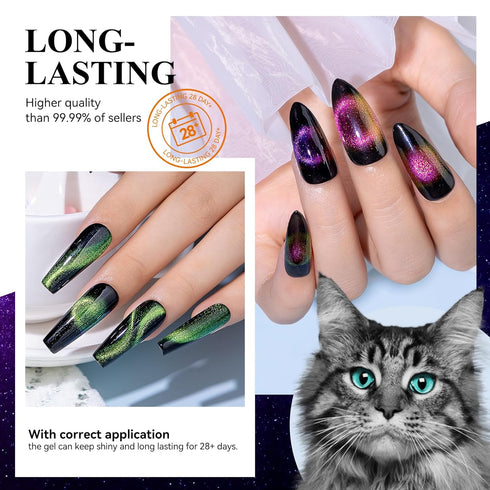 MIZHSE 9D Cat Eye Gel Nail Polish Set, Magnetic Cat Eye Gel Polish, 10ml*6 with 2 Magnets, Chameleon Magic Effect