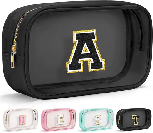 Initial Clear Makeup Bag Organizer for Women, Travel Toiletry Bag, Cosmetic Essentials Gifts for Mom, Teacher,