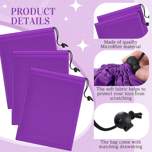 Adjustable Microfiber Toy Storage Bag, Small Drawstring Cloth Pouch for Game Toy Cosmetic Glass (Purple, Mixed Sizes)