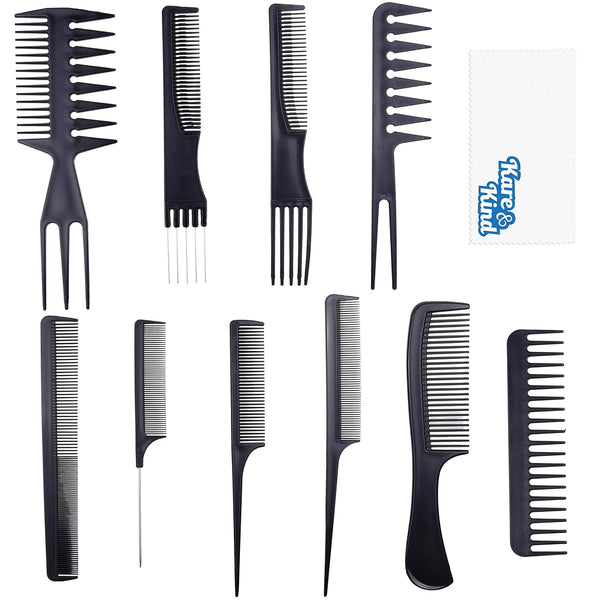 Kare & Kind 10x Hair Styling Comb Set - Multiple Styles for All Hair Types - Home, Salon, and Travel Use