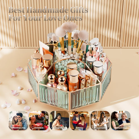 Rotating Makeup Organizer, High Hardness Glass Cosmetic and Skincare Organizer for Bathroom Counter