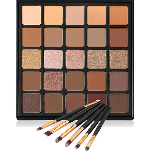 Nude Neutral Eyeshadow Palette, Long Lasting Blendable Matte and Shimmer Eye Shadows with Makeup Brushes Set