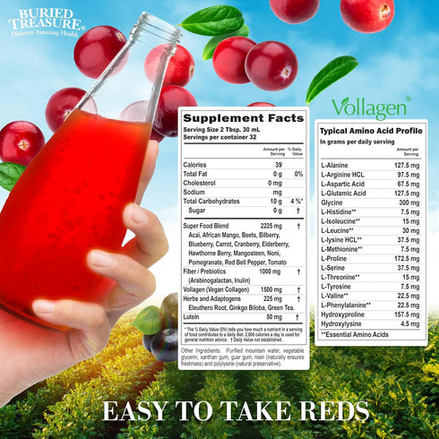 Buried Treasure Red20 Fusion - Liquid Reds SuperFood Powder - Antioxidants, Beet Root, Elderberry, Green Tea, Prebiotics
