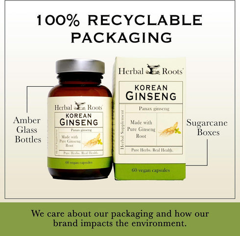 Herbal Roots Panax Ginseng | Organic Korean Ginseng Root Powder | 1000mg | High Ginsenosides for Energy & Performance |