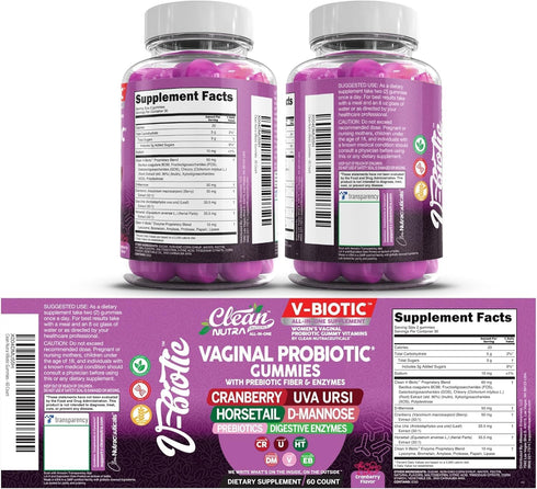 Gummies Gummy Vaginal Probiotic For Women | Prebiotics Cranberry D-Mannose Uva-Ursi Digestive Enzymes | Vaginal Health