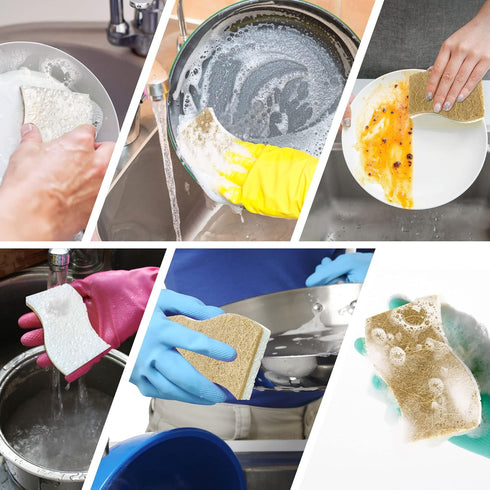 9 Pack Biodegradable Natural Kitchen Sponge, Compostable Cellulose and Coconut Walnut Scrubber