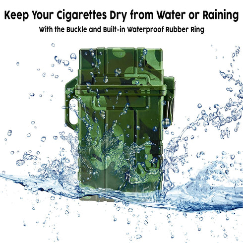 Skywin Waterproof Cigarette Case with Lighter, Airtight Dry Box with Rechargeable Lighter, Green Camo