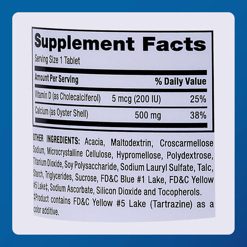Major Oyster Shell Calcium with Vitamin D3, 500 mg / 5 mcg (200 IU) - Daily Calcium Supplement, 300 Tablets