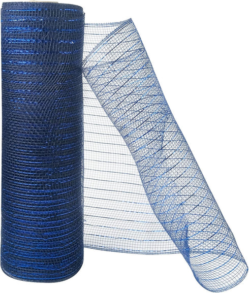 2 Rolls Navy Blue Deco Mesh Ribbon, 10 in x 30 ft with Blue Foil Wire for Christmas Wreath Decoration